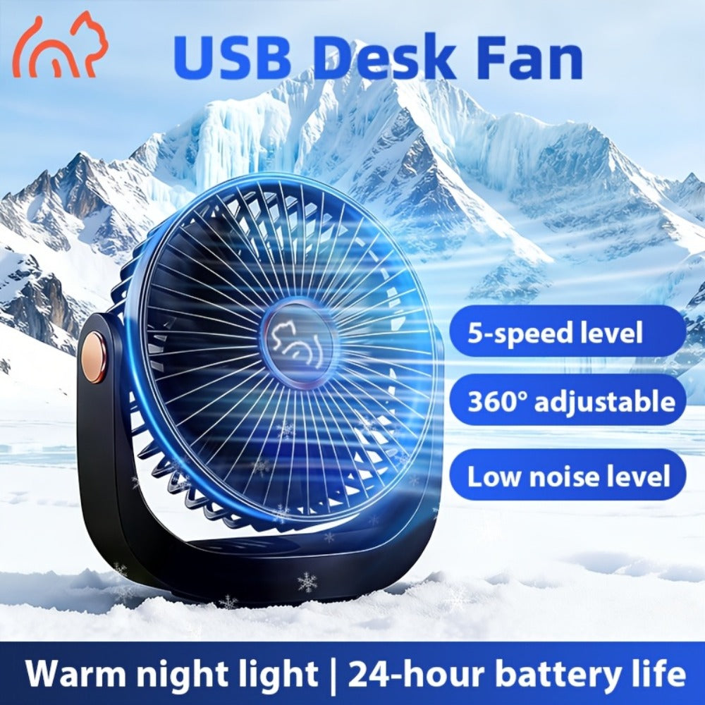 Portable USB Rechargeable Fan, 5-Speed Turbo Strong Wind Fan, Adjustable Hanging Vertical Fan for Wall, Desktop and Ceiling Mount, Fast Cooling Personal Fan for Home, Office and Outdoor Camping