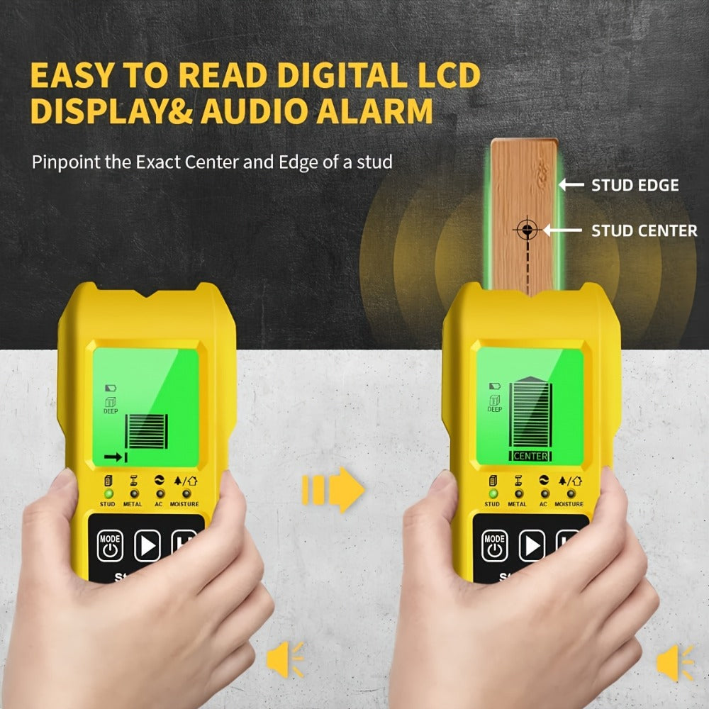 Stud Finder Wall Scanner 7-in-1 LCD Display Sound Alert | Wood Deep Stud Metal AC Wire Moisture Meter Temperature Sensor | Center-Finding Digital Wall Detector for DIY Home Renovation Construction