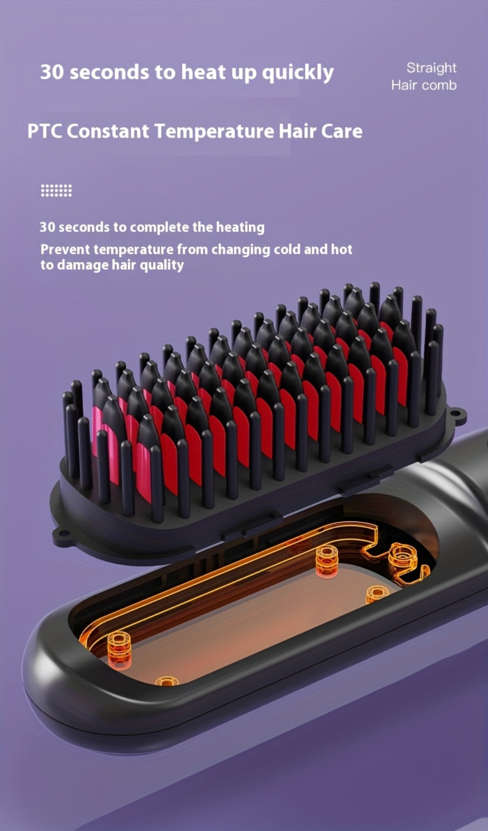 Wireless Hair Straightener Comb - Portable Cordless Straightening Brush with 3-Min Fast Heat, 3 Temp Settings 170-190¡ãC, Negative Ion Technology, 3D Comb Design, Lightweight Travel Hair Straightener