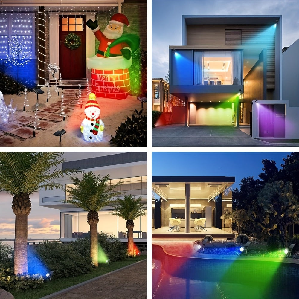 Solar Landscape Lights 2-in-1 Wall & Ground ¨C Independent Adjustable Solar Panel Auto On/Off | 8 Color Modes Outdoor Solar Spotlight for Garden, Driveway, Sidewalk & Pool Area | IP44 Waterproof