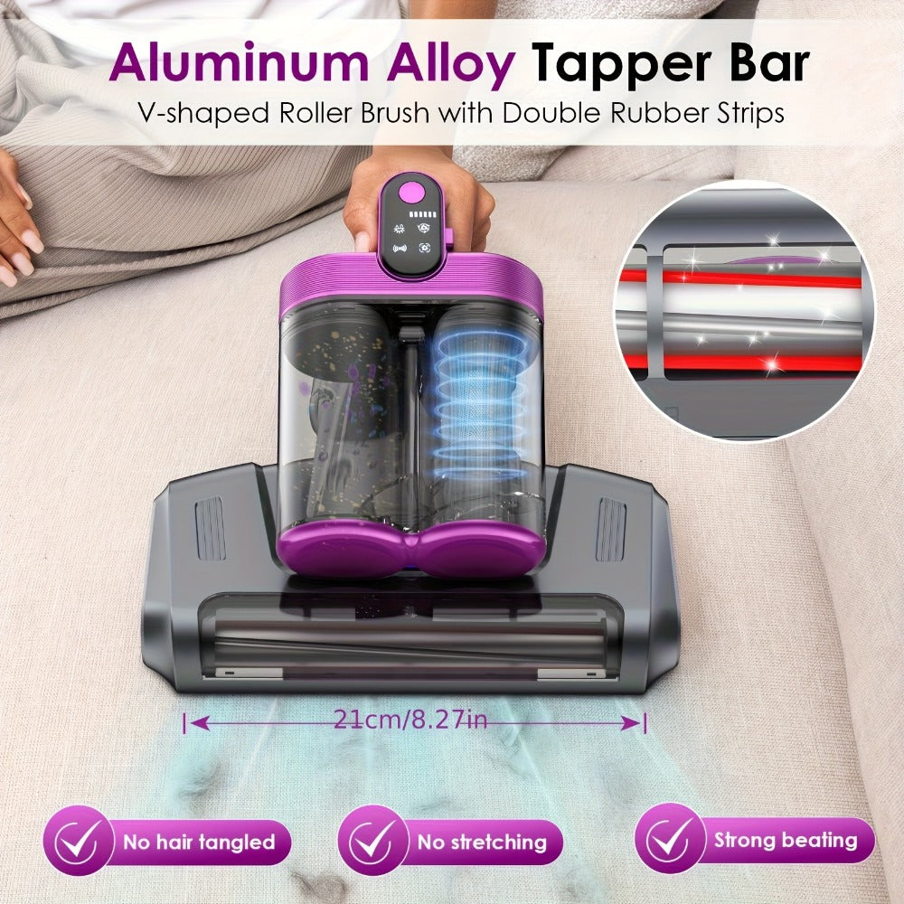 Mattress Vacuum Cleaner Handheld Bed Cleaner ¨C 16KPa Strong Suction with UVC Light & Hot Air Heating, Deep Clean for Pillows, Sofa, Crib & Pet Hair, Double Cup Design, White or Purple