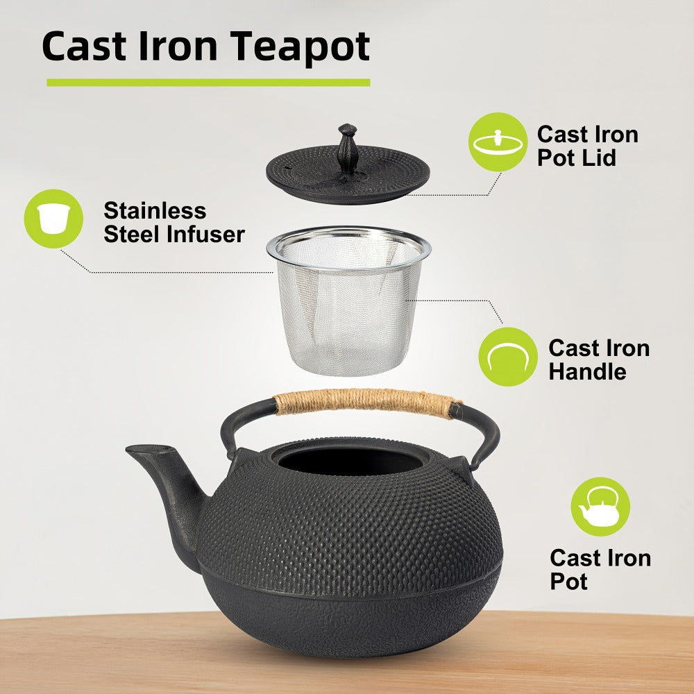 Cast Iron Teapot with Stainless Steel Infuser 60 oz ¨C Japanese Style Tea Kettle for Camping & Home Brewing