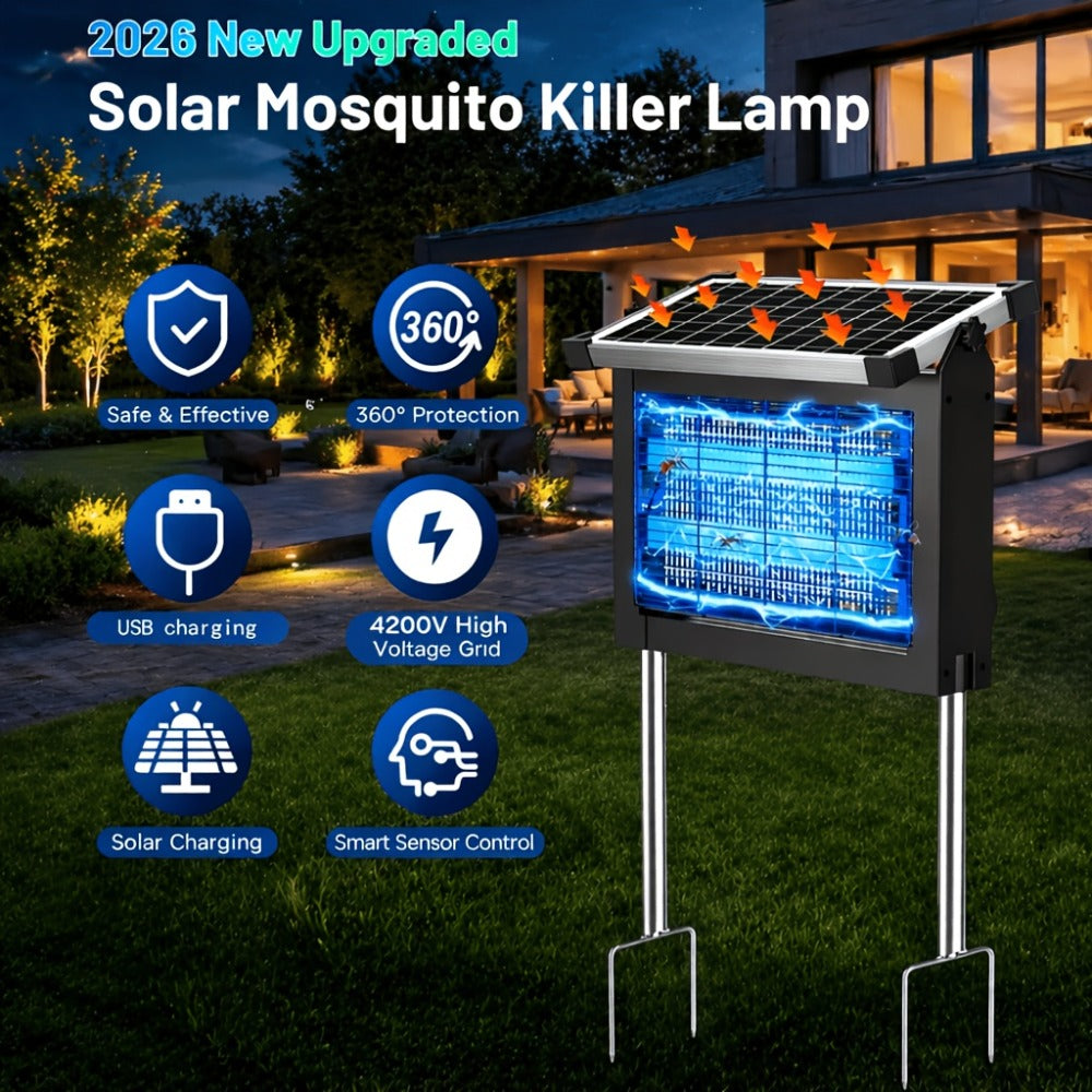 Solar Bug Zapper Outdoor 4200V ¨C Solar Powered Mosquito Killer with Auto/Manual Dual Mode, 2100 Sq.Ft Coverage, 12H Runtime, 3-Way Charging, 10FT Cord, Safe for Family & Pets, for Patio, Garden & Camping