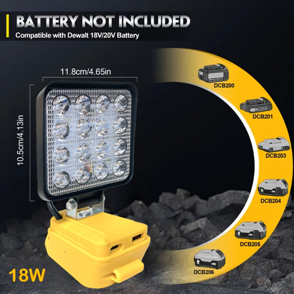 LED Work Light Compatible with DeWalt 20V Battery - 18W/84W Adjustable Floodlight, 4/8 Inch Portable Jobsite Light with USB & Type-C Ports, Angle Adjustable for Camping Automotive Repair Worksite