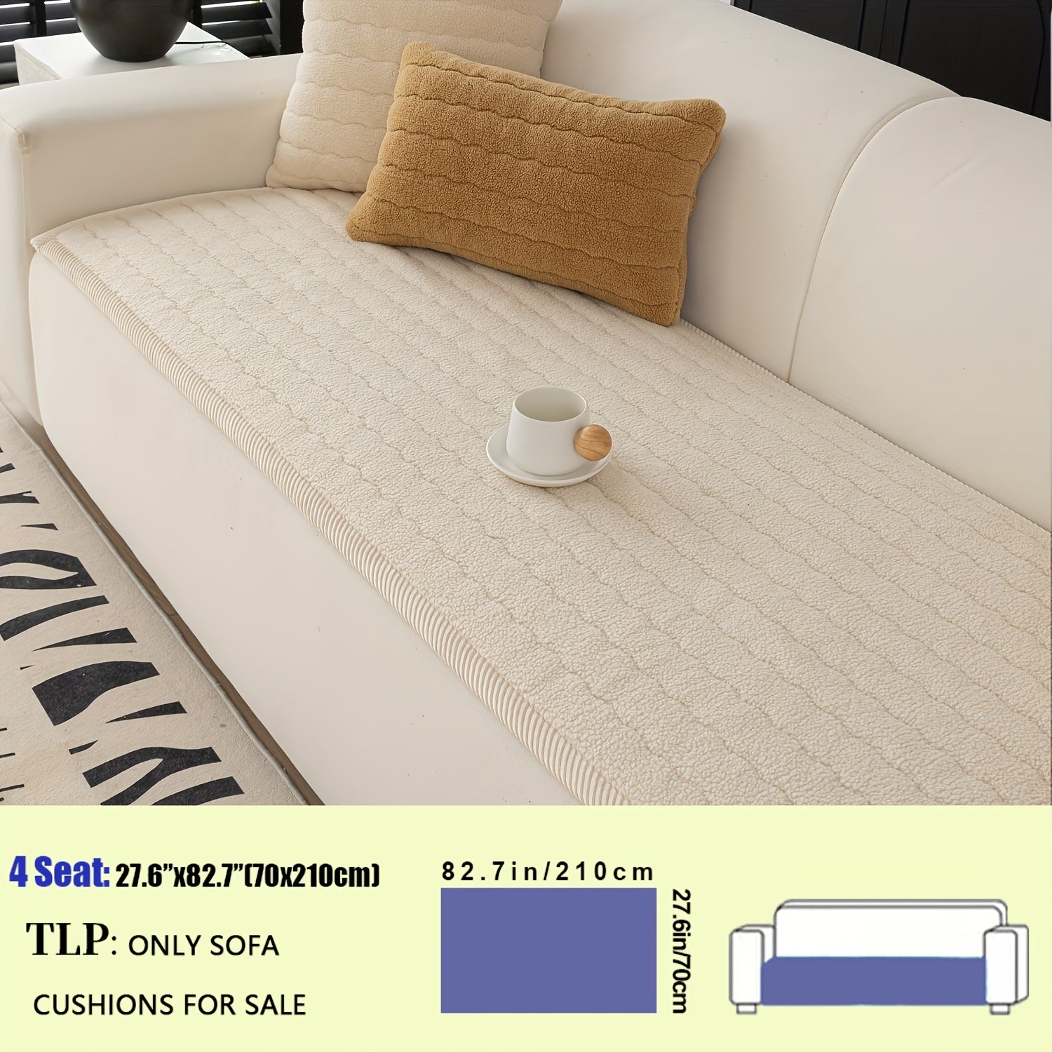 Plush Sofa Cover Bohemian Style Thickened Short Plush Non-Slip Machine Washable Pet Friendly Sofa Slipcover for Living Room Bedroom Office - Armrest Pad to 4 Seater