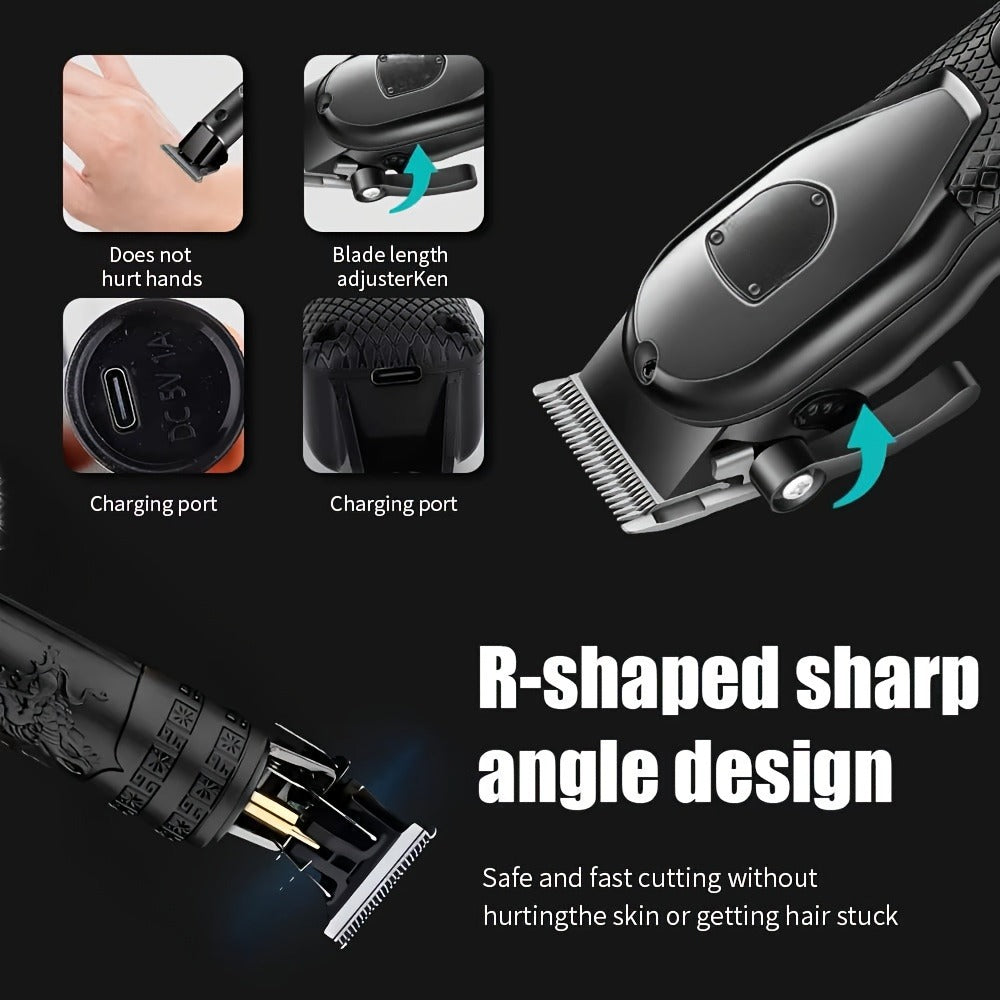 Hair Clipper Set for Men - Professional Cordless Rechargeable Hair Trimmer with LCD Display, Metal Body, Home Haircut Kit, 1 or 2 Piece Set, Father's Day & Birthday Gift for Men