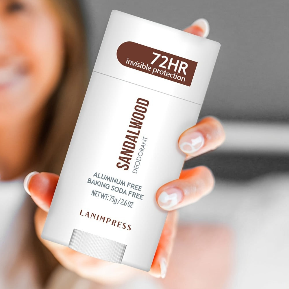 Natural Deodorant Stick Aluminum Free Baking Soda Free 72HR Invisible Protection with Witch Hazel Shea Butter Unisex Sandalwood Lavender Peach Charcoal 75g