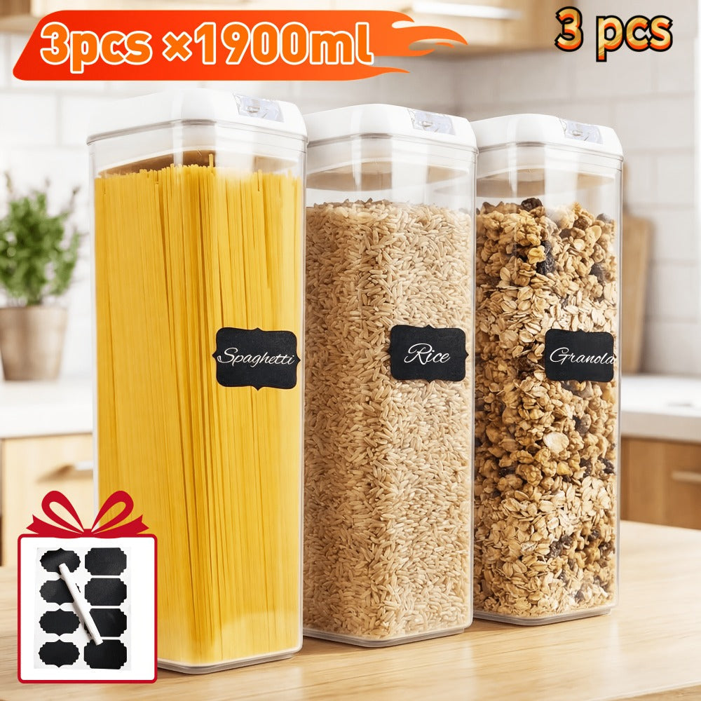 Plastic Food Storage Containers with Lids BPA Free - Leak Proof Airtight Kitchen Organizer Set for Cereal Grain Nuts Snacks Cookies Fruit Sugar - 3, 4, 6 & 7 Piece Sets