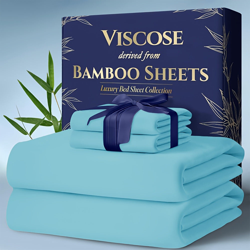 Bamboo Bed Sheet Set Twin Full Queen King - Cooling Soft Deep Pocket Fitted Sheets for Hot Sleepers, Moisture-Wicking Breathable Bedding Set Multiple Colors