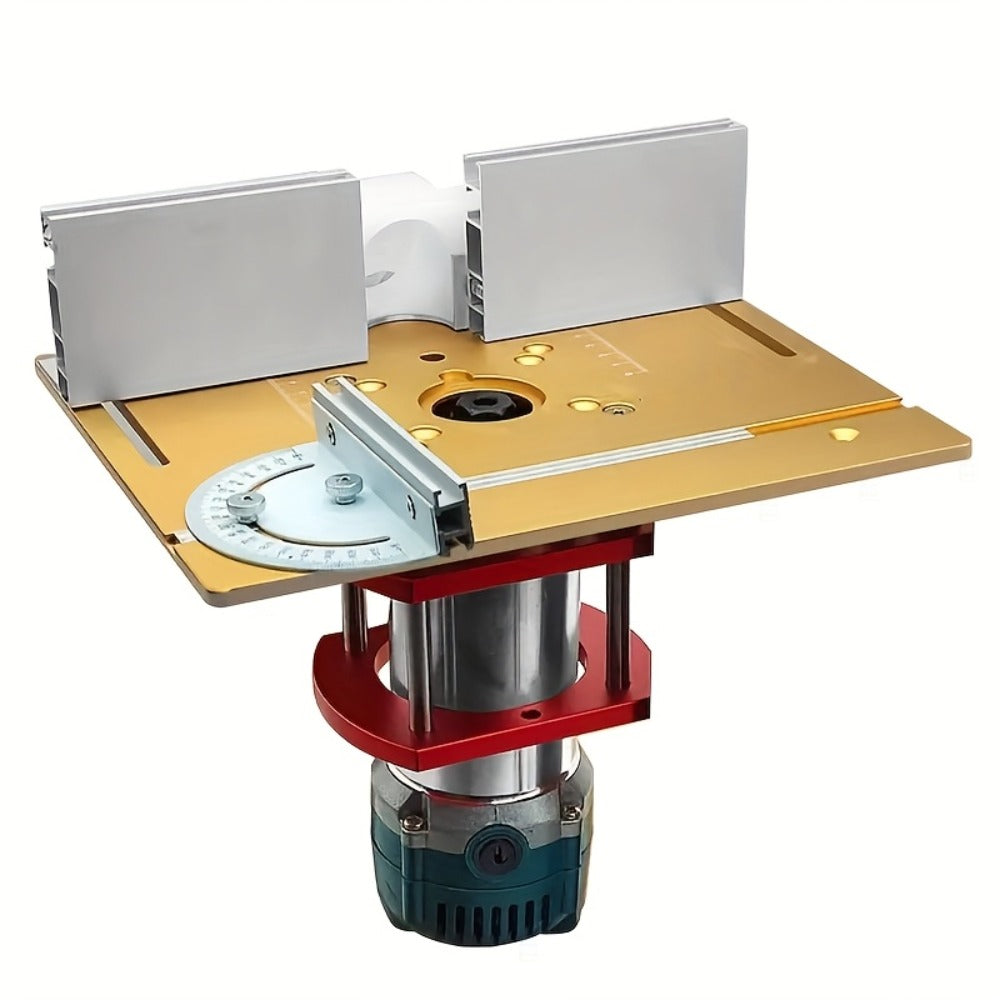 Aluminum Router Table Insert Plate with Fence & Miter Gauge - Precision Woodworking Tool, Dual Function Design, No Electricity Required, Compatible with Standard Router Tables for DIY & Cabinet Making