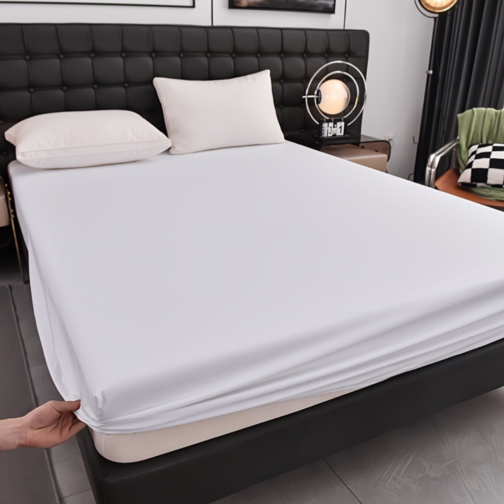 Waterproof Fitted Sheet Soft Breathable Mattress Cover Solid Color Deep Pocket Bed Sheet for Bedroom Guest Room Dorm Twin Full Queen King