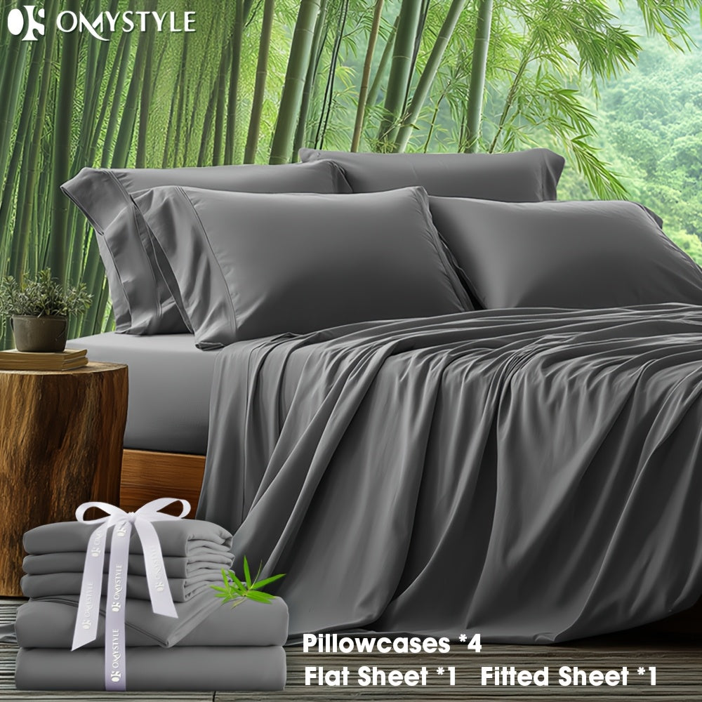 Bamboo Blend Bed Sheet Set 6pcs ¨C Flat Sheet, Fitted Sheet & 4 Pillowcases, Ultra Soft Lyocell Viscose Breathable Bedding for Hot Sleepers, Deep Pocket Twin Full Queen King, 11 Colors
