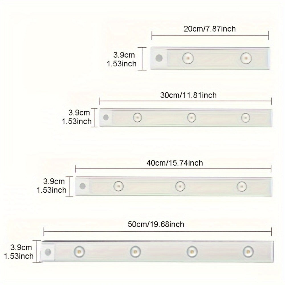 Motion Sensor LED Strip Light USB Rechargeable ¨C 3-Color Dimmable Wireless Night Light for Kitchen, Wardrobe, Cabinet, Shoe Cabinet & Bedroom (20cm / 30cm / 40cm / 50cm, 1 or 2 Pack)