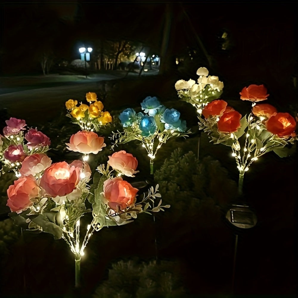 Solar Peony Flower Light 2PCS IP65 Waterproof - 84 LED Artificial Blooms 14 Fancy Lights Solar Powered Outdoor Garden Stake Lights for Lawn Yard Patio Holiday Decor Mother's Day Gift - 4 Colors