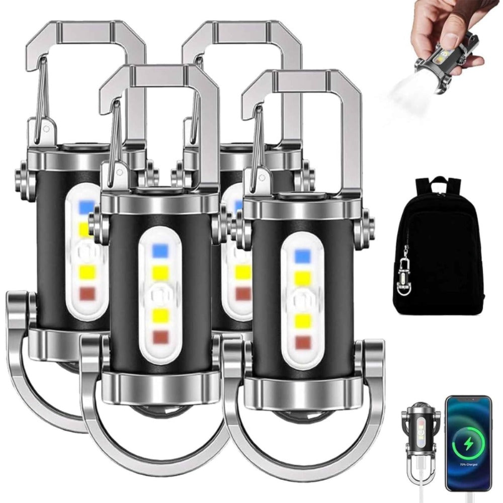 Mini Keychain Flashlight 4 Pack USB Rechargeable, 1200 Lumens 7 Modes Compact EDC Pocket Flashlight with Phone Charging Function, Clip-On Portable Torch for Hiking Camping Emergency Outdoor Survival