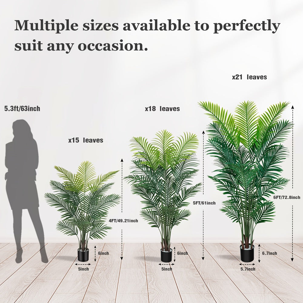 Artificial Palm Tree Fake Indoor Plant ¨C 4/5/6FT Faux Tropical Areca Palm with Realistic Leaves, Planter Options, for Living Room Bedroom Office Patio Home Decor
