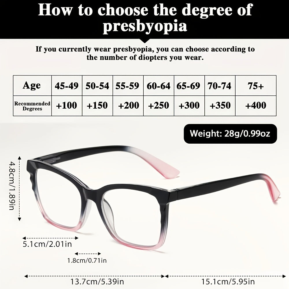 Blue Light Blocking Reading Glasses for Women Rectangular Frame Floral Design Anti-Fatigue Spring Hinge Resin Lenses Comfortable Lightweight Readers Purple Floral Gradient Black Brown Magnification 1.0 to 4.0
