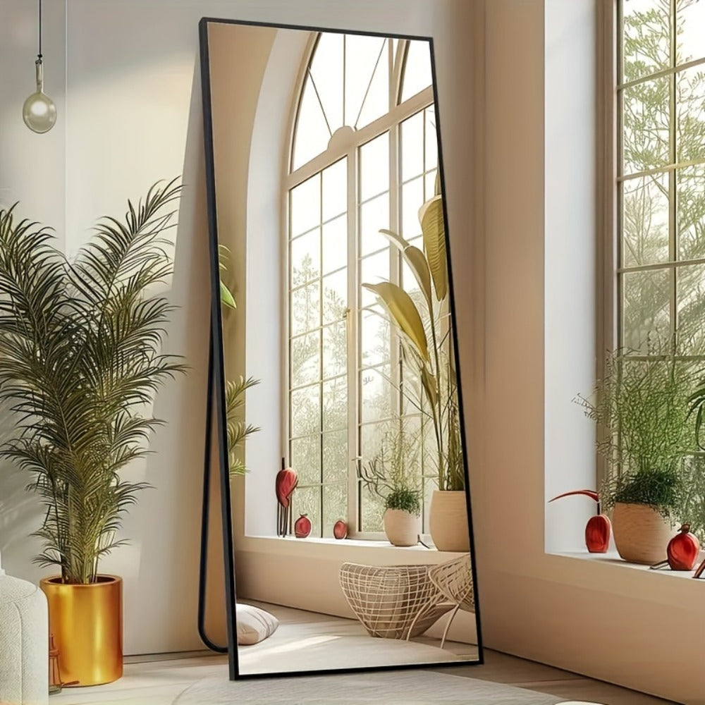 Full Length Mirror Floor Standing, Arched & Rect Body Mirror with Stand, Hanging or Leaning Wall Mirror, Aluminum Alloy Thin Frame for Bedroom Hotel Bathroom