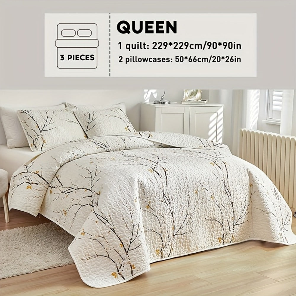 Reversible Floral Comforter Quilt Set ¨C Soft Microfiber Botanical Bedding, Twin Full Queen King, All Seasons ¨C White, Blue, Pink & More