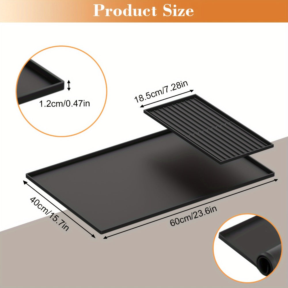 Coffee Bar Mat Silicone with Raised Edges 2-in-1 - Dish Drying Mat for Countertop, Coffee Maker Espresso Machine Mat, Spill Proof Kitchen Counter Mat 23.6¡± x 15.7¡±, Black or Gray