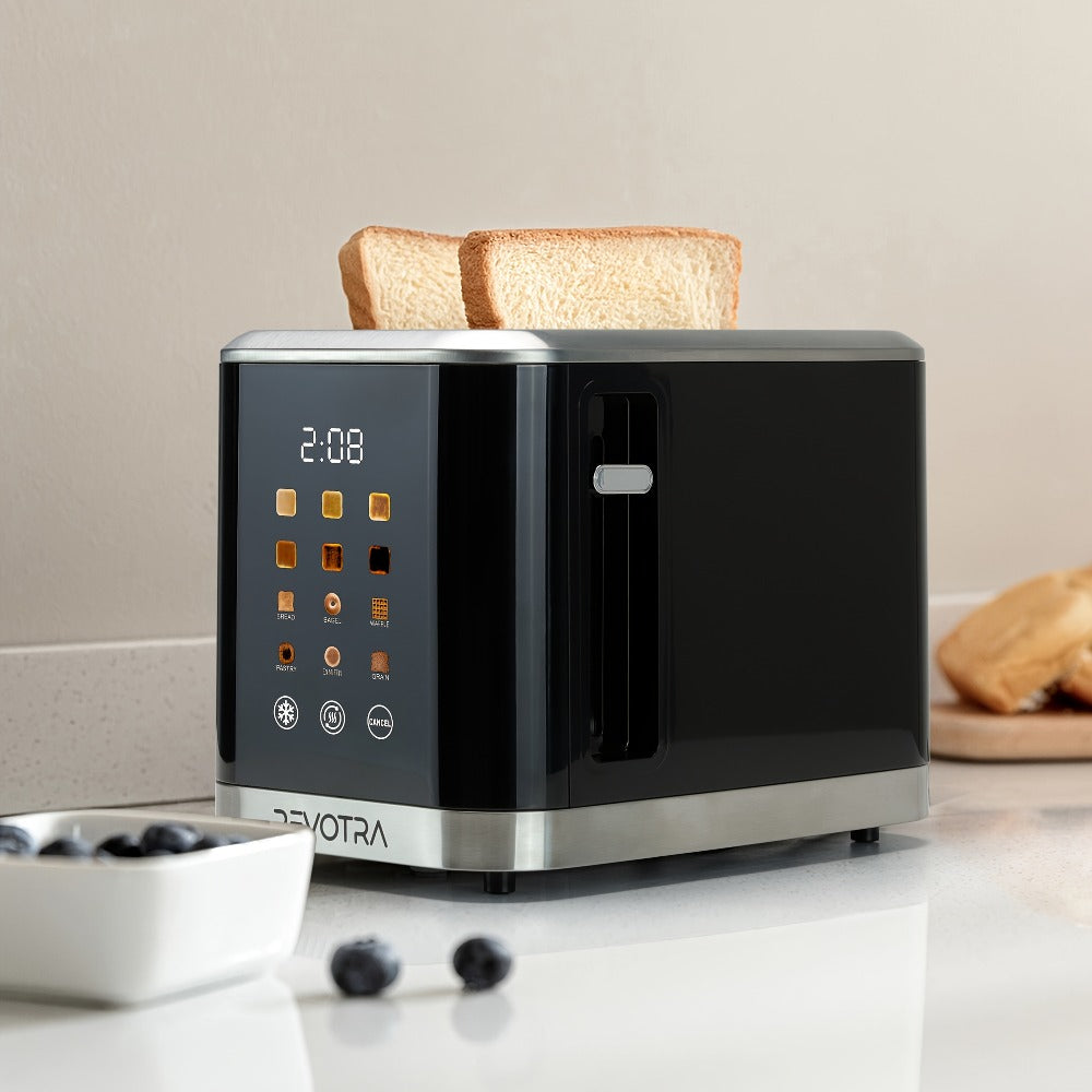 Stainless Steel Toaster 2 Slice with LED Display & Extra Wide Slots ¨C 6 Shade Settings, Defrost Reheat Cancel Functions, Removable Crumb Tray, Compact Design for Bagels, Waffles & Bread