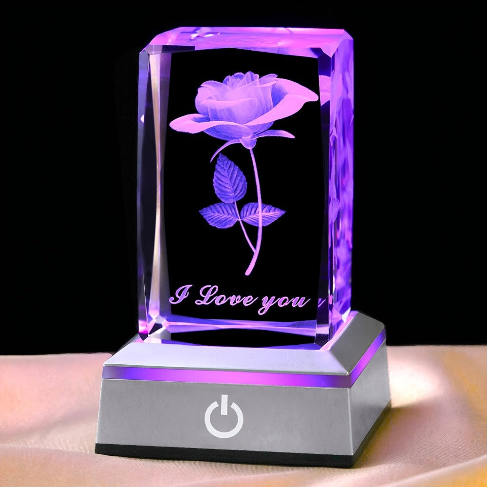 Rose Crystal LED Night Light ¨C Colorful Floral LED Sign Lamp, Romantic Desk Light for Bedroom Vanity, Unique Gift for Girlfriend Wife Mom on Women's Day Anniversary Birthday (4 Styles)