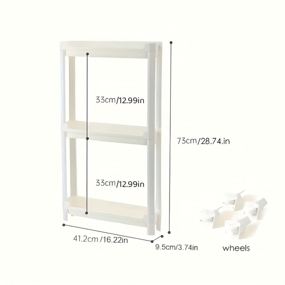 Behind Door Storage Rack, Multi-Layer Slim Organizer for Bathroom & Kitchen, Space Saving Over Door Shelf, Narrow Cabinet Rack with Fixed Hook, Plastic Stackable Storage