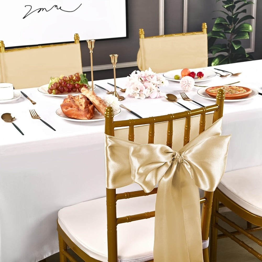 50pcs Satin Chair Sashes Bow Ribbon 7x108in - Universal Chair Belt Streamer for Wedding Reception Banquet Restaurant Hotel Party Event Decoration, 3 Colors