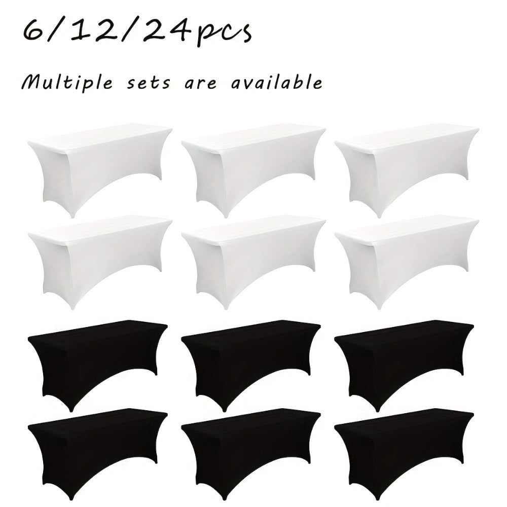 6 Foot Stretch Tablecloth 6/12/24 Pack - Rectangular Spandex Table Cover for Weddings, Trade Shows & Events
