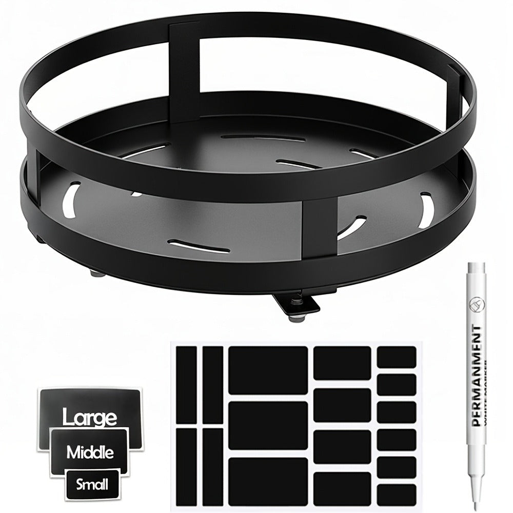 Lazy Susan Turntable Organizer Metal Rotating Spice Rack 1 2 3 Tier for Cabinet Kitchen Countertop Pantry Bathroom ¨C Spinning Storage Rack with Suction Cup Feet & Labels