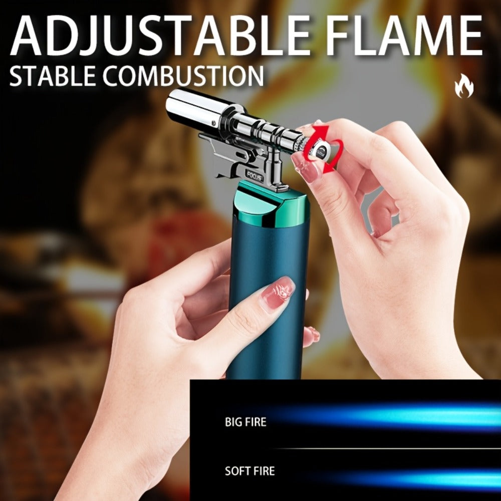 Refillable Torch Lighter Windproof, Adjustable Flame Culinary Kitchen Torch for Creme Brulee Searing BBQ Camping, Butane Refillable Direct Flame Torch Gun, Gas Not Included, Multiple Colors