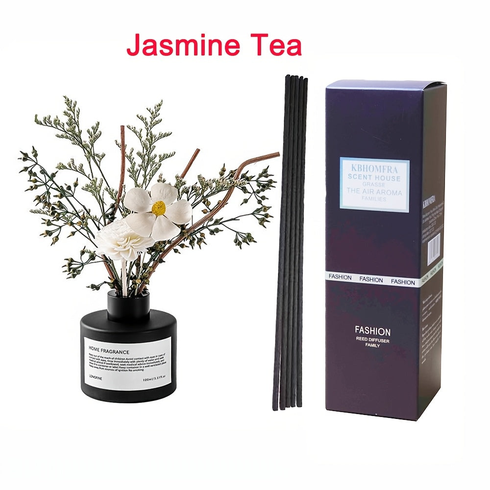 Reed Diffuser with Real Flowers & Essential Oil - Long-Lasting Home Fragrance Scent Sticks for Bedroom Bathroom Living Room, Jasmine Gardenia Sandalwood Citrus