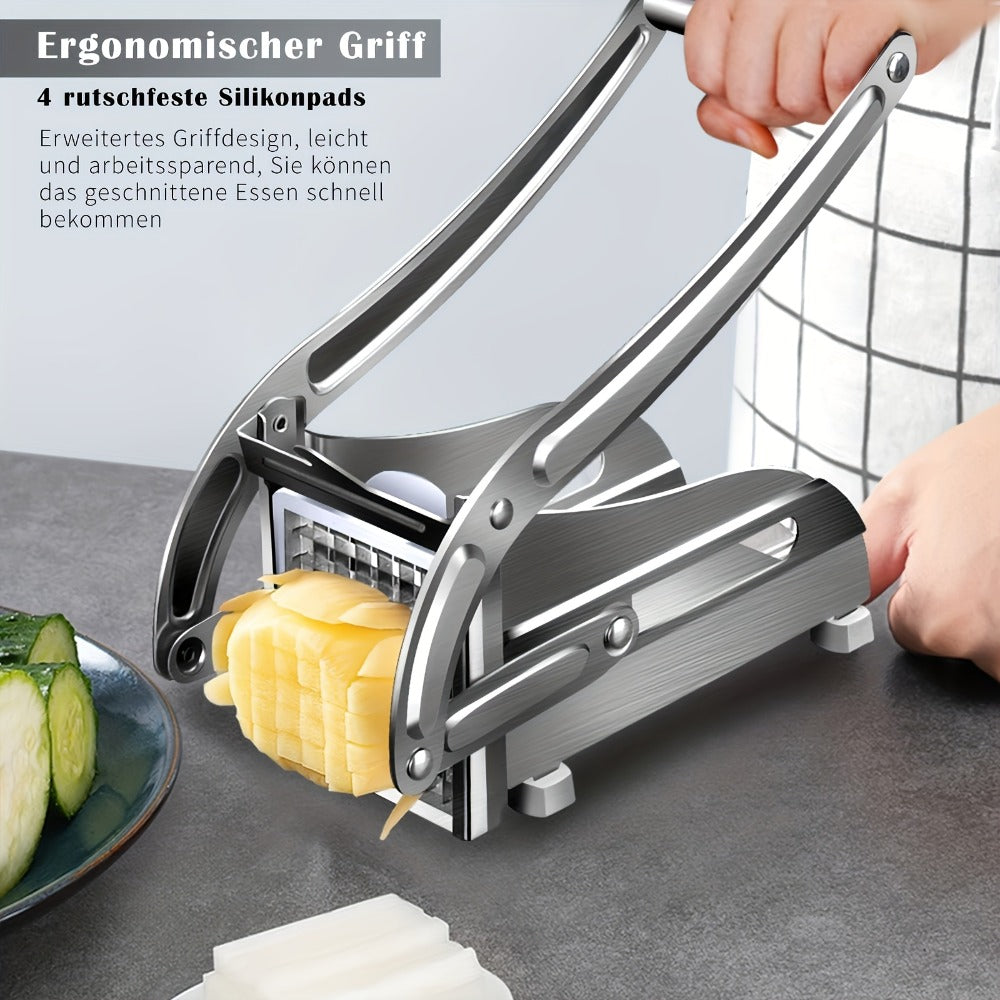 French Fry Cutter ¨C Stainless Steel Vegetable & Potato Slicer, Multi-Function Food Chopper for Potato, Carrot, Cucumber & Onion, with Storage Box