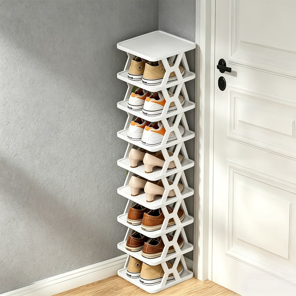 Shoe Rack Organizer 6 or 9 Tier - Space Saving Folding Shoe Rack for Hallway Doorway Bedroom Dorm, Narrow Entryway Shoe Storage, Black or White