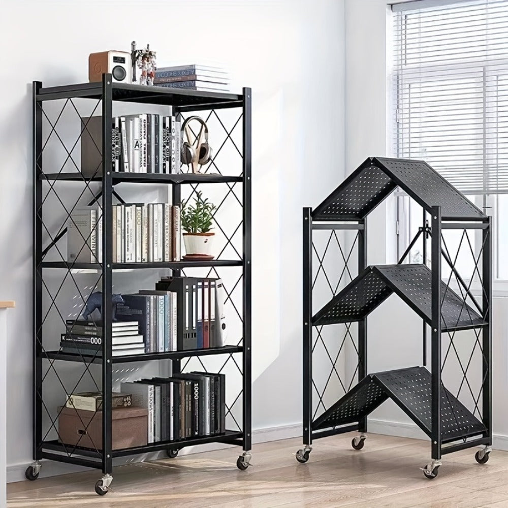 3/4/5-Tier Wheeled Storage Rack with Shelves ¨C Foldable Floor-Standing Utility Organizer