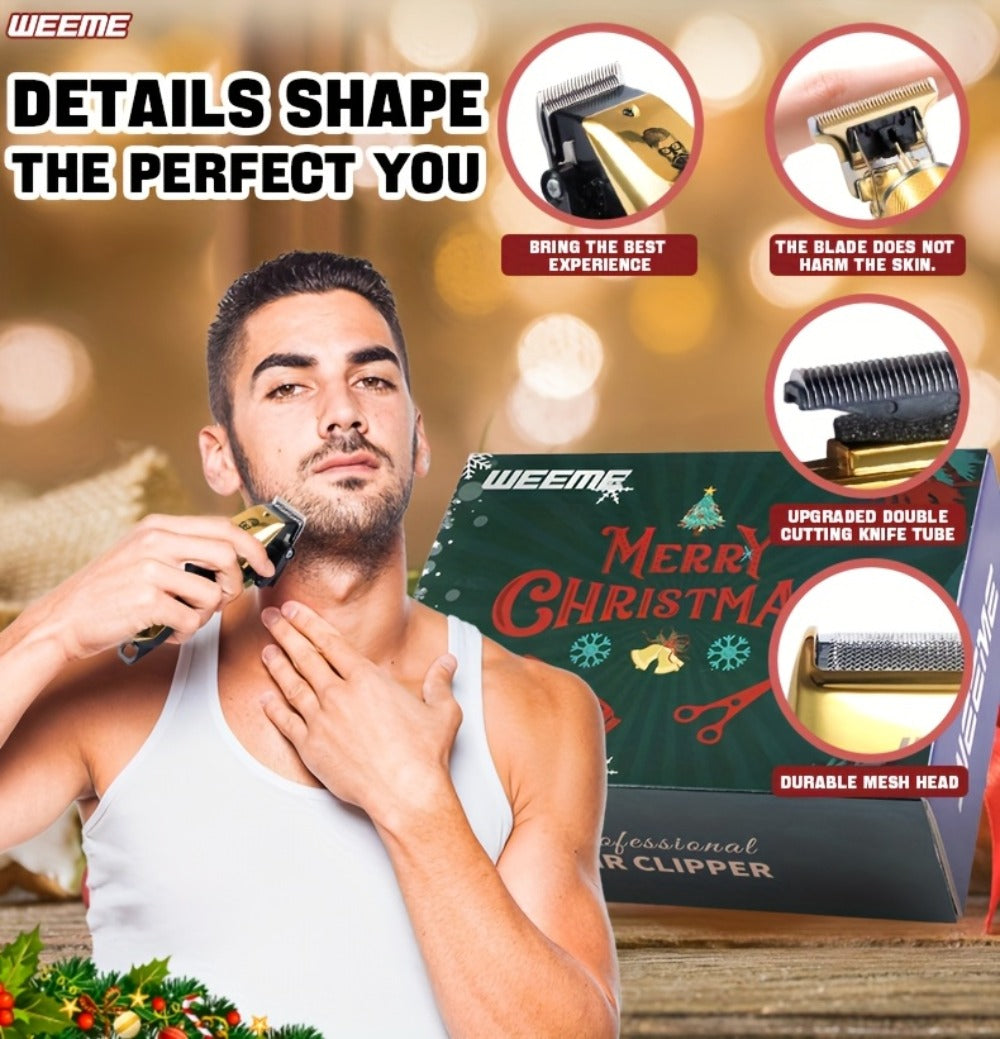 Professional Hair Clipper Set for Men ¨C 3pcs Golden Cordless Kit with Beard Trimmer & T-Blade Trimmer, Hair Cutting & Styling Tools, Ideal Birthday & Father¡¯s Day Gift for Men