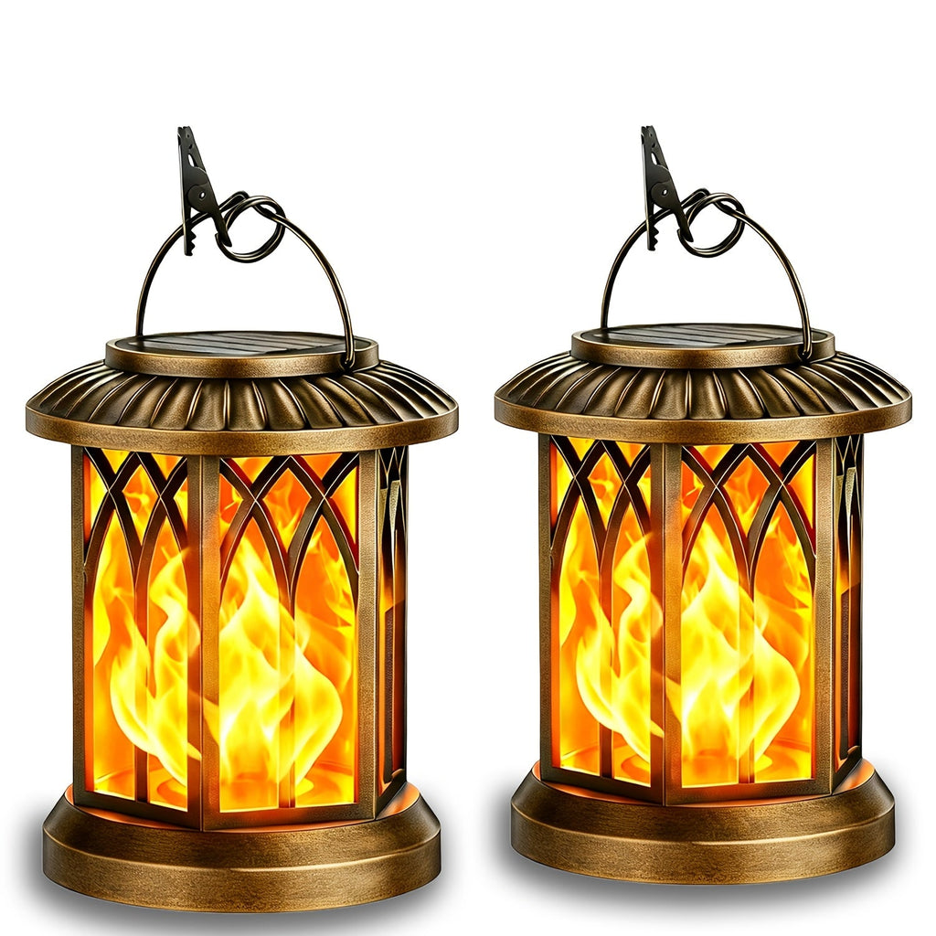 Solar Lantern Outdoor Hanging Lights Flickering Flame IPX5 Waterproof Auto On/Off 12Hrs Garden Yard Patio Decor Classic Black Antiqued Bronze 2 or 4 Pack