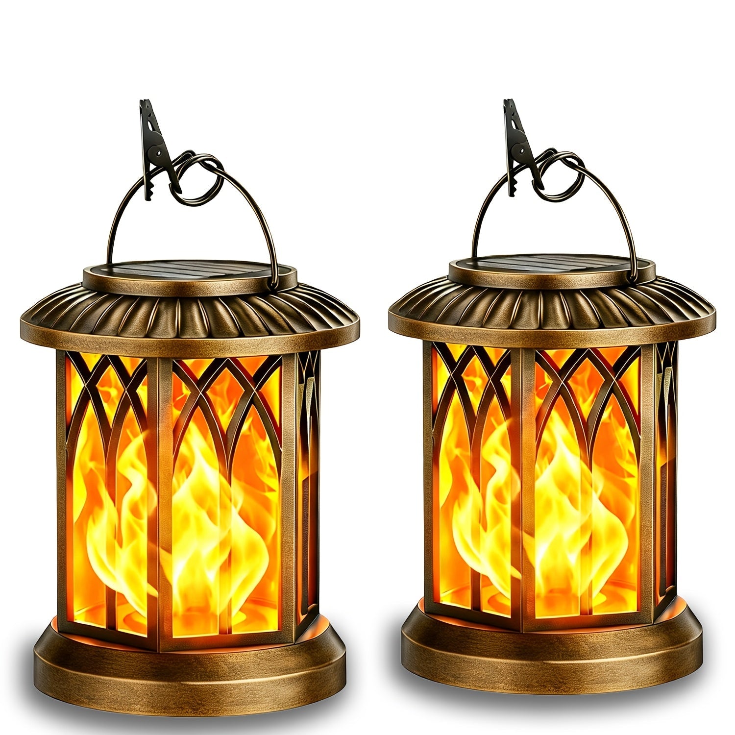 Solar Lantern Outdoor Hanging Lights Flickering Flame IPX5 Waterproof Auto On/Off 12Hrs Garden Yard Patio Decor Classic Black Antiqued Bronze 2 or 4 Pack