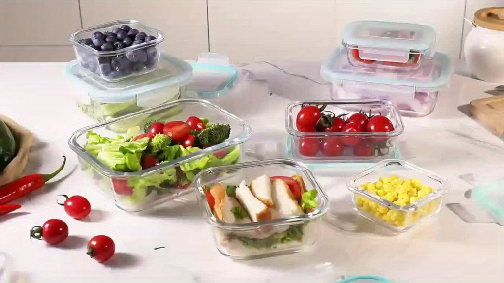 Glass Food Storage Containers 16-Piece Set 8 Glass Bowls with 8 Sealed Lids BPA Free Dishwasher Microwave Refrigerator Safe Meal Prep Containers Bento Boxes in Blue Grey Green Assorted