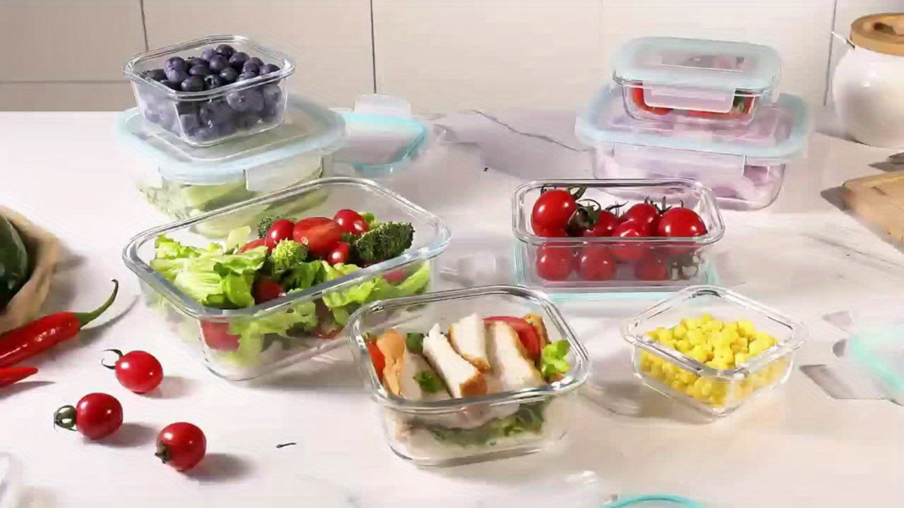 Glass Food Storage Containers 16-Piece Set 8 Glass Bowls with 8 Sealed Lids BPA Free Dishwasher Microwave Refrigerator Safe Meal Prep Containers Bento Boxes in Blue Grey Green Assorted