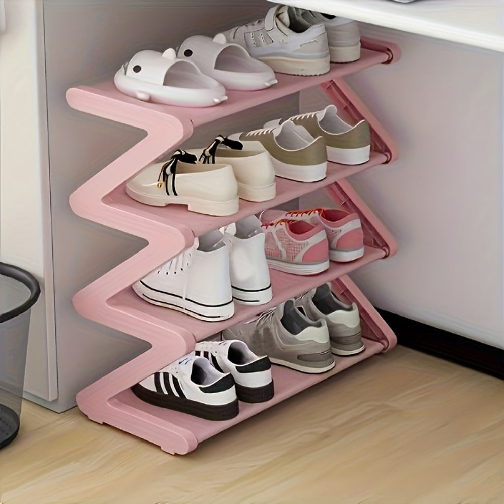 4-Tier Shoe Rack Upgraded Metal Tubes ¨C Multi-Layer Shoe Storage Organizer with Thickened Plastic Parts for Entryway, Doorway, Bedroom, Hallway & Dorm ¨C Graphite Black, Pink, Gray & Blue