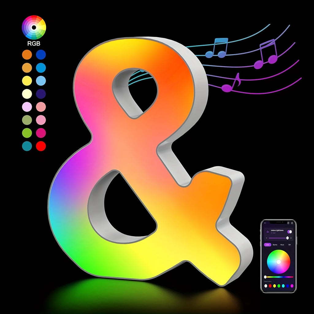 LED Letter Lights Music Sync - Colorful Flashing Marquee Alphabet Lights for Room Decor, Party, Bedroom, Festival & Camping, Numbers 0-9 & A-Z & Symbols Available, Night Light Wall Decoration