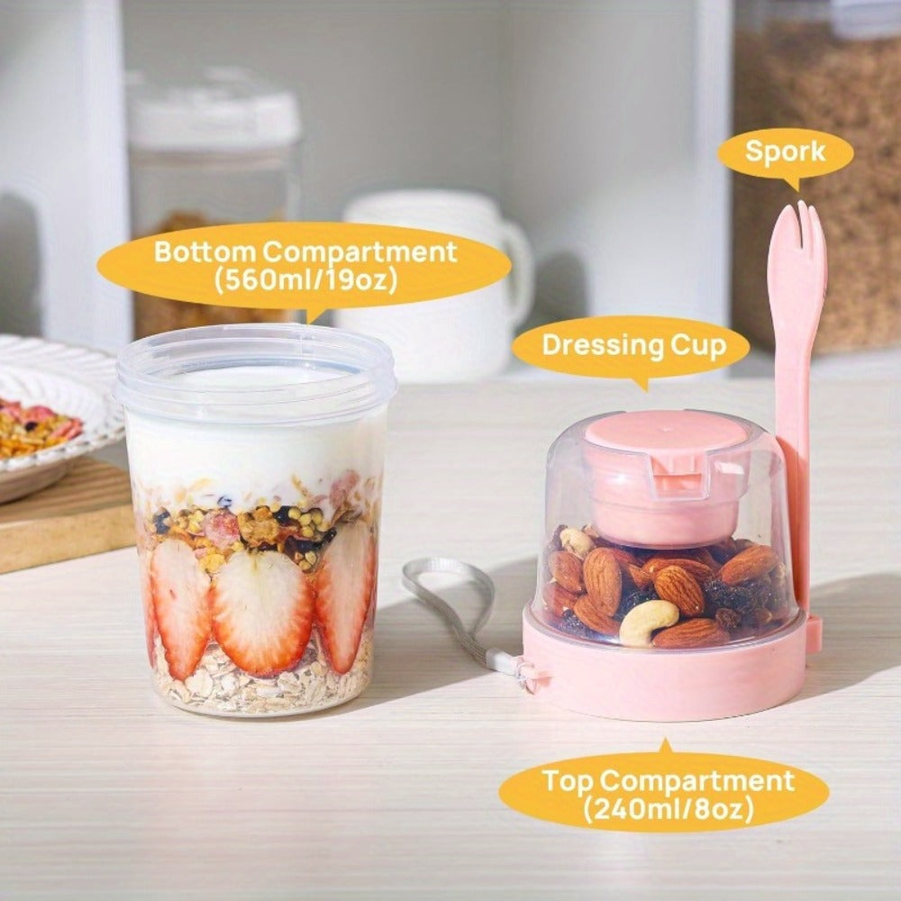 Yogurt Parfait Cups with Leakproof Lids and Spoons 4-Pack 27oz Large Microwave Safe Stackable Breakfast Containers Separate Toppings Compartment BPA-Free for Overnight Oats Cereal Meal Prep Home Office Travel