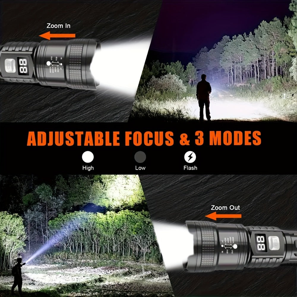 Rechargeable LED Flashlight Set 4pcs - Super Bright Zoomable Tactical Flashlight with USB Charging, IP65 Waterproof, Long Range High-Power Work Light for Camping, Hiking, Emergency & Outdoor Survival