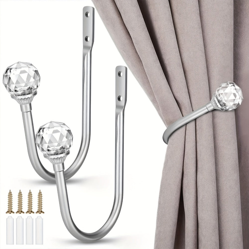 Crystal Curtain Holdbacks Wall Mounted 2-Pack Heavy Duty Metal Drapery Tieback Hooks Home Office Decor