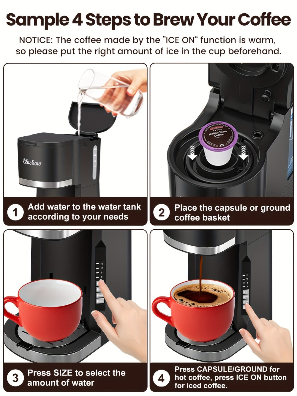 Single Serve Coffee Maker 3-in-1 ¨C Hot & Iced Coffee Machine Compatible with K-Cup Pods, Ground Coffee & Tea, 6-12 oz Brew Sizes, Iced Tea Maker, Compact Countertop Brewer ¨C Black (CM6080/CM6070)