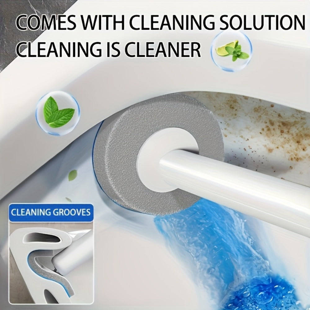 Disposable Toilet Brush & Holder Set with 6 Refill Wands ¨C Wall Mounted, Pre-Loaded Scrubbing Solution, No-Touch Bathroom Cleaning Supplies, White