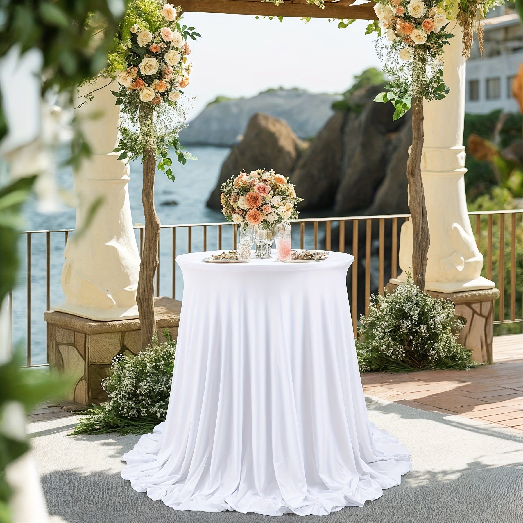 Spandex Cocktail Table Cover Round Stretch Tablecloth for Party Wedding Banquet ¨C Elastic High Top Table Cloth Fitted Cover for Events, Birthdays, Hotels, Outdoor Picnic, Exhibition