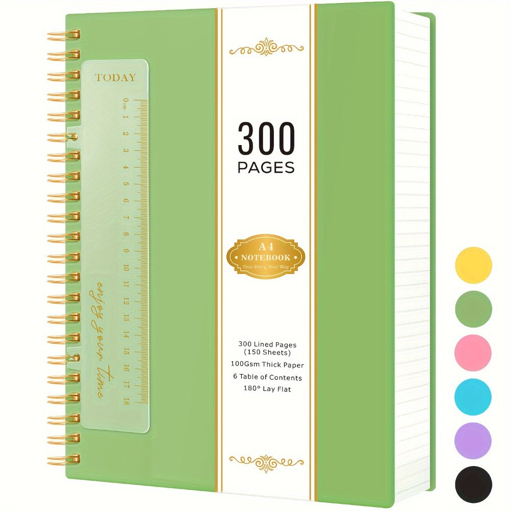 Large Spiral Notebook 300 Pages Hardcover ¨C 8.5x11 A4 College Ruled 100GSM Lined Paper PVC Waterproof Cover for Work School Travel Women Men Purple Pink Blue Black Yellow Green