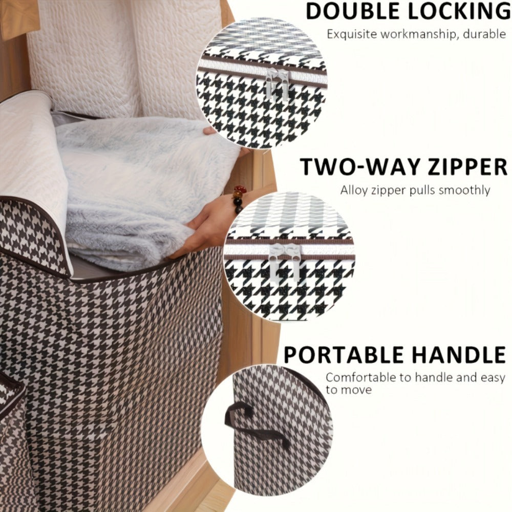 4pcs Large Storage Box Set with Lid & Handle ¨C Black White Checkered, Stackable, Thickened Lining, Double Zipper, Under-Bed & Moving Organizer